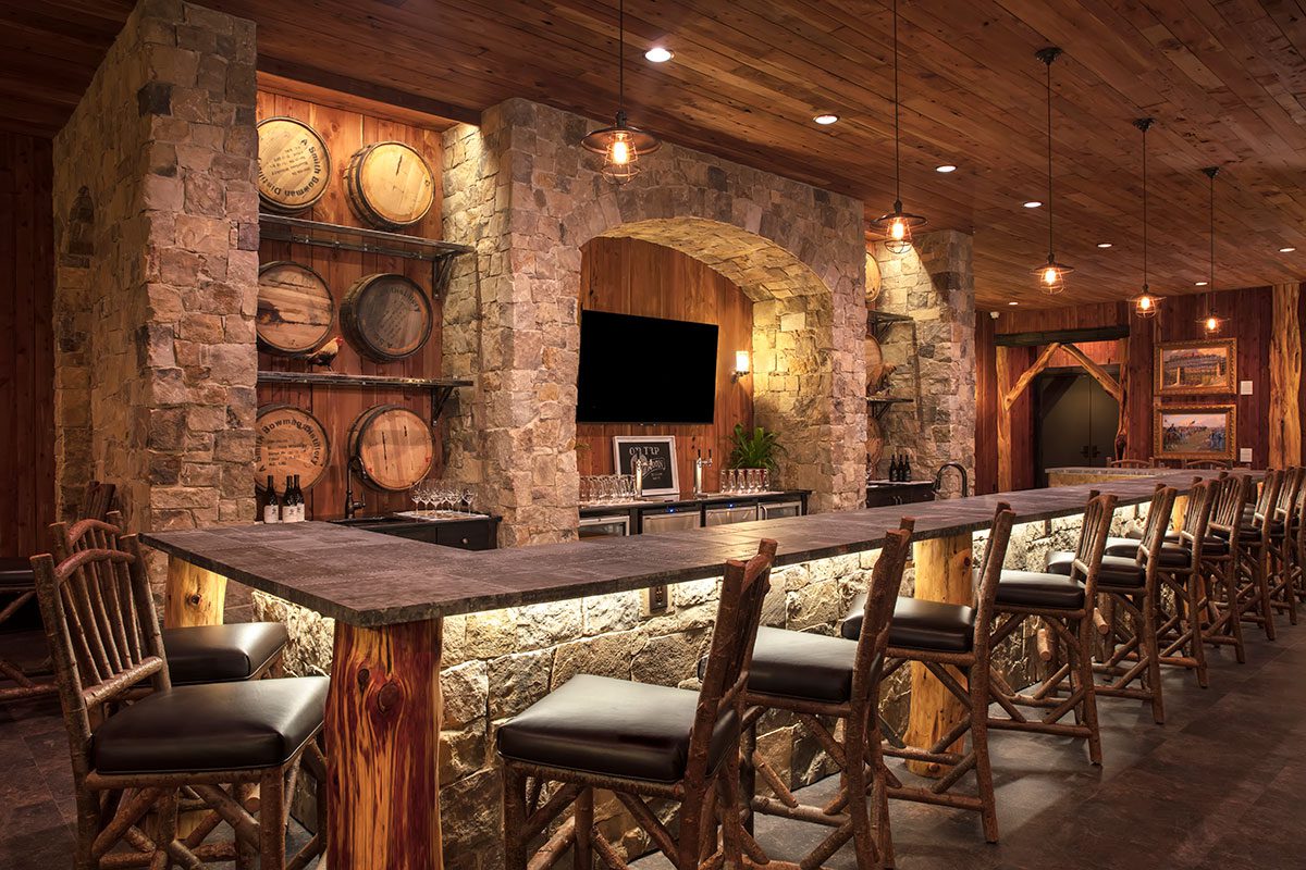 Bar in game room at The Lodge at Moss Neck